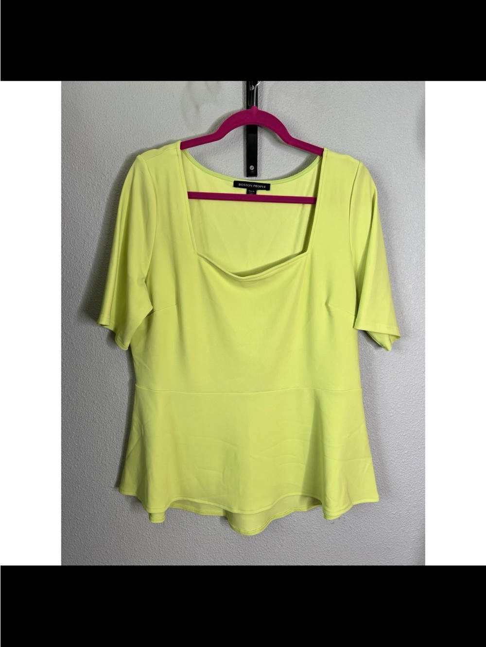 Boston Proper Neon Yellow Square Neck Peplum Top